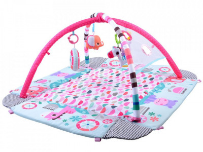 Covoras educational pentru copii, interactiv, multifunctional, 5 in 1, tarc, loc de joaca, cu bile colorate, 106x 97 cm , Jokomisiada, Roz - Img 4