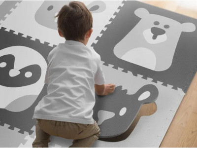 Covoras puzzle din spuma pentru copii, Ricokids, 180x180cm, 9 piese, Grey Animals - Img 4