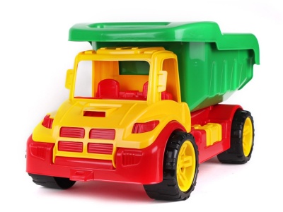 Masinuta, utilaj de constructie, mega basculanta TechnoK, galben cu verde - Img 1