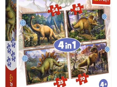 PUZZLE TREFL 4IN1 DINOZAURII INTERESANTI - Img 1