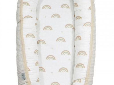 Babynest pentru copii, 80 x 50 cm, ajustabil, portabil, reductor patut, Tiny Star Rainbow & Beige, - Img 1