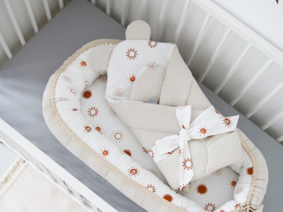 Babynest pentru copii, 80 x 50 cm, ajustabil, portabil, reductor patut, Tiny Star Sunshine & Beige - Img 4