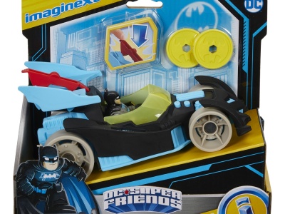 FISHER PRICE IMAGINEXT DC SUPER FRIENDS VEHICUL CU FIGURINA BATMAN CU COSTUM GRI - Img 1