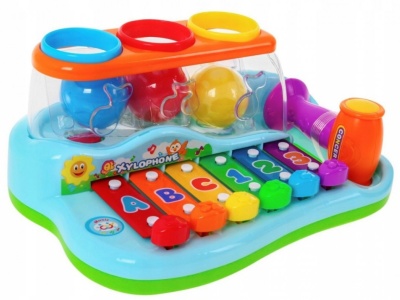 Jucarie interactiva xilofon Hola, cu ciocan si bile colorate - Img 2