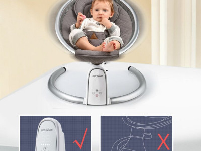 Leagan electric mobil pentru copii, cu Bluetooth, Temporizator, 5 viteze de leganare, inclinatie reglabila, Hot Mom, BB200, Grey - Img 2