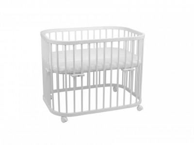 Patut Rotund pentru Copii, Multifunctional, Waldin, 5in1, Compatibil cu Sistem de Leganare, Saltele Incluse, Co-Sleeper, Tarc de Joaca, Masa si Scaun pentru Activitati, Culoare Alba - Img 2