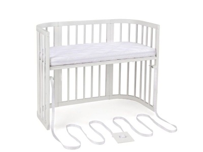 Patut Rotund pentru Copii, Multifunctional, Waldin, 5in1, Compatibil cu Sistem de Leganare, Saltele Incluse, Co-Sleeper, Tarc de Joaca, Masa si Scaun pentru Activitati, Culoare Alba - Img 7
