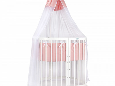 Set Lenjerie pentru Patut, Waldin, Evolutiv, cu 11 piese, baldachin, suport, perne, ceasafuri, asternuturi, Pink 77 - Img 3