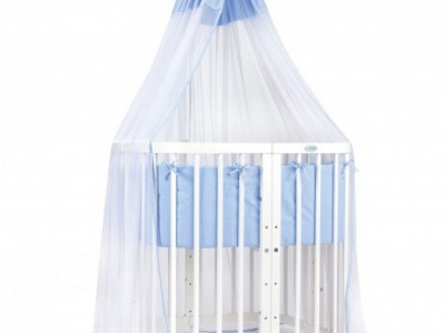Set Lenjerie pentru Patut, Waldin, Evolutiv, cu 11 piese, baldachin, suport, perne, ceasafuri, asternuturi, Albastru 38 - Img 3