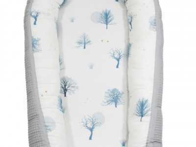 Babynest pentru copii, 80 x 50 cm, ajustabil, portabil, reductor patut, Tiny Star Magic & Grey - Img 1