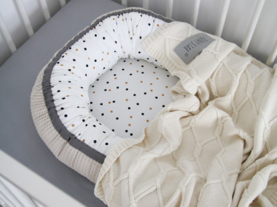Babynest pentru copii, 80 x 50 cm, ajustabil, portabil, reductor patut, Tiny Star, Confetti & Beige - Img 2