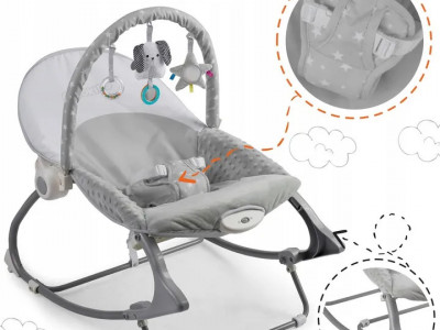 Balansoar pentru copii, cu vibratii, 2 trepte de inclinare, bara de jucarii, Nukido, Gri, 705100 - Img 3