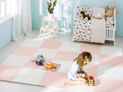 Covoras puzzle din spuma pentru copii, 120x120cm, 4 piese, Ricokids, 7481, Alb Piersica - Img 3
