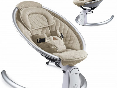 Leagan electric mobil pentru copii, cu Bluetooth, Temporizator, 5 viteze de leganare, Inclinatie reglabila, Scaun bumbac, reglabil, Hot Mom, BB200, Beige - Img 4
