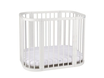 Patut Rotund pentru Copii, Multifunctional, Waldin, 5in1, Compatibil cu Sistem de Leganare, Saltele Incluse, Co-Sleeper, Tarc de Joaca, Masa si Scaun pentru Activitati, Culoare Alba - Img 8