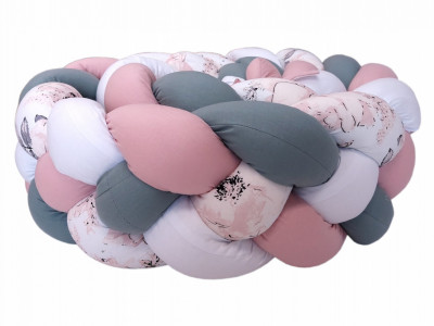 Protectie impletita pentru patut copii, bumbac, 4 fire, Koell, Roz - Eucalipt - Mar - Alb, 300 cm - Img 1