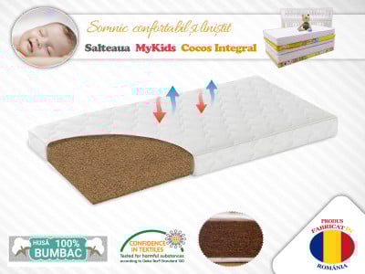 Saltea MyKids Fibra De Cocos Integral 120x60x10 Husa Bumbac Matlasat - Img 1