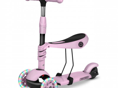 Trotineta de echilibru, cu scaun reglabil, detasabil, pentru copii, Ricokids, Cubi, cu 3 roti, lumini LED, ghidon reglabil, pana la 30 kg, Roz deschis - Img 1