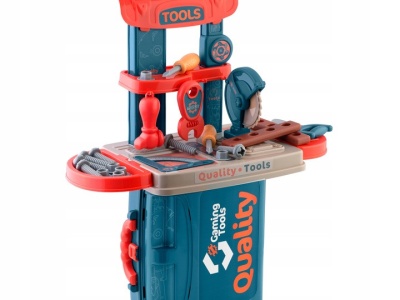 Atelier de lucru din plastic pentru copii, tip valiza, cu 20 accesorii, 42 x 20,5 x 53 cm, Ricokids, 3 in 1, Albastru - Img 2