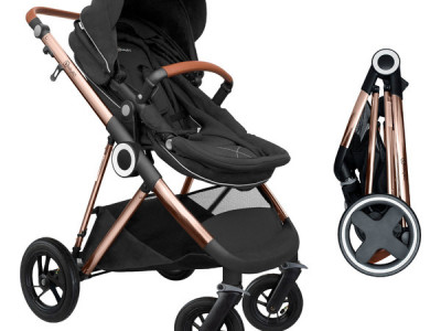 BabyGo - Carucior 3 in 1 AIR Halime black – cadru Gold - Img 5