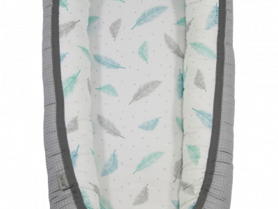 Babynest pentru copii, 80 x 50 cm, ajustabil, portabil, reductor patut, Tiny Star Grey & Plumes - Img 1