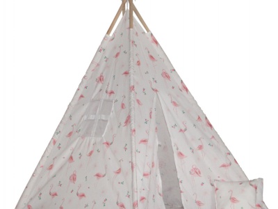 Cort de joaca Tipi cu cadru de lemn, flamingo - Img 1