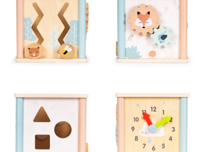 Cub Educativ Pentru Copii, Din Lemn, Sortare De Blocuri, Labirint, Ceas, EcoToys - Img 3