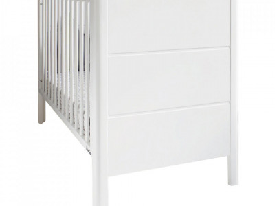 Patut Bebe din Lemn Masiv de Pin, 120cm x 60 cm, Inaltime Saltea Reglabila Pe 3 Niveluri, Colturi Rotunjite, Woodies Safe Dreams, Smooth Cot, Alb - Img 1