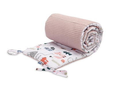 Protectie interioara de bumbac 100% pentru patut Sensillo VAFA 180x30 cm Vulpi Roz - Img 1