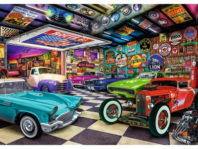 PUZZLE TREFL 1000 PREMIUM PLUS TEA TIME GARAJUL COLECTIONARULUI DE MASINI - Img 2