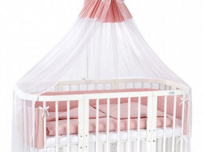Set Lenjerie pentru Patut, Waldin, Evolutiv, cu 11 piese, baldachin, suport, perne, ceasafuri, asternuturi, Pink 77 - Img 1