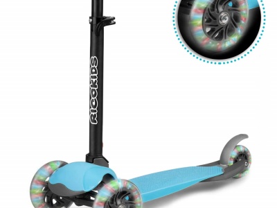 Trotineta de echilibru pentru copii, Ricokids, Loco, cu 3 roti, lumini LED, pliabila, ghidon reglabil, pana la 25 kg, Albastra - Img 1