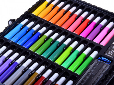 Trusa de colorat compartimentata, 150 de elemente, creioane colorate, aquarele, creioane cerate, accesorii, Jokomisiada, ZA3889 - Img 2