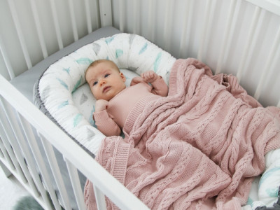 Babynest pentru copii, 80 x 50 cm, ajustabil, portabil, reductor patut, Tiny Star Grey & Plumes - Img 3