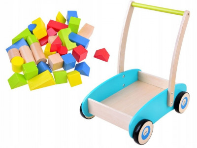 Impingator din lemn, tip carucior, cu 32 de blocuri de construit, Jokomisiada, ZA3724 - Img 4