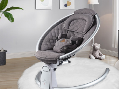 Leagan electric mobil pentru copii, cu Bluetooth, Temporizator, 5 viteze de leganare, inclinatie reglabila, Hot Mom, BB200, Grey - Img 3