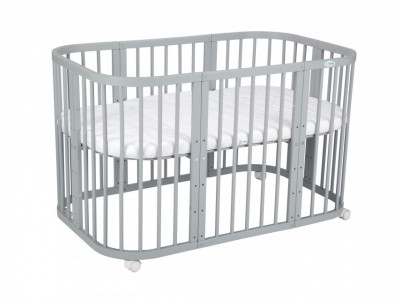 Patut Evolutiv pentru Copii, Multifunctional, 7in1, Saltele Incluse, Transformabil, Masa de Schimbat, Co-Sleeping, Tarc de Joaca, Birou, Scaune, Waldin, Gri - Img 3