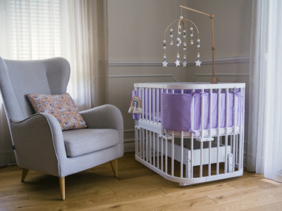 Patut Rotund pentru Copii, Multifunctional, Waldin, 5in1, Compatibil cu Sistem de Leganare, Saltele Incluse, Co-Sleeper, Tarc de Joaca, Masa si Scaun pentru Activitati, Culoare Alba - Img 4