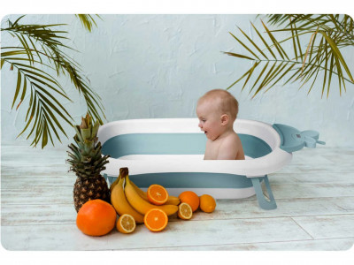 Set - Cadita de baie pliabila pentru bebelusi, cu termometru LCD, suport antiderapant, Ricokids, Albastra, cu Insertie anti-alunecare pentru cadita de baie bebelusi, fixare cu ventuze, Ricokids, Albastra - Img 3