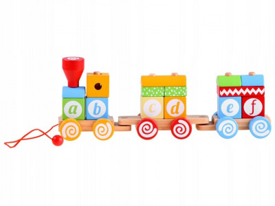 Trenulet din lemn, cu 14 forme greometrice, litere, Multicolor - Img 1