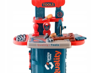 Atelier de lucru din plastic pentru copii, tip valiza, cu 20 accesorii, 42 x 20,5 x 53 cm, Ricokids, 3 in 1, Albastru - Img 3