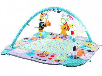 Covoras educational pentru copii, interactiv, multifunctional, 5 in 1, tarc, loc de joaca, cu bile colorate, 106x 97 cm , Jokomisiada, Albastru - Img 2