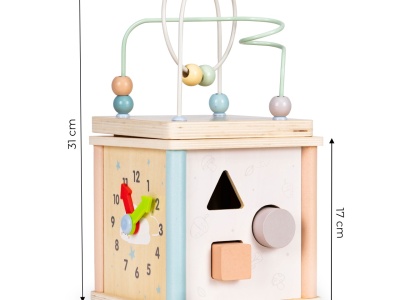 Cub Educativ Pentru Copii, Din Lemn, Sortare De Blocuri, Labirint, Ceas, EcoToys - Img 4