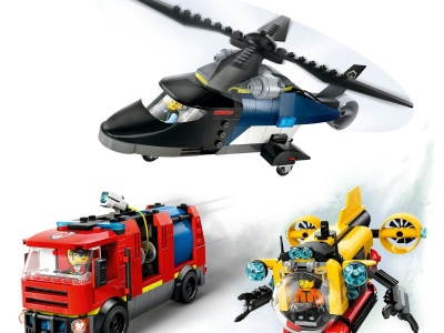 LEGO CITY ELICOPTER, CAMION DE POMPIERI SI SUBMARIN REMIXATE 60462 - Img 2