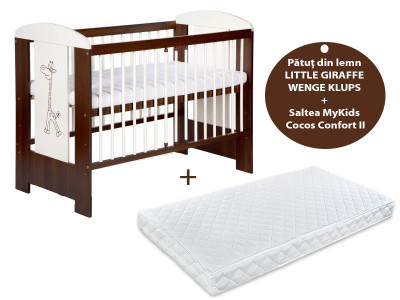 Patut KLUPS Little Giraffe Wenge + Saltea 12 Confort - Img 1