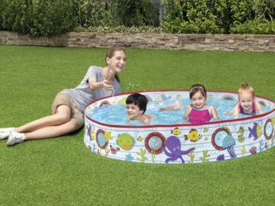 Piscina de expansiune pentru copii, cadru metalic, Bestway, PVC, Model animale marine, 2 ani+, 152 x 25 cm, Multicolor - Img 4