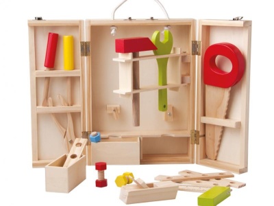 Set scule si unelte din lemn in cutie de depozitare, Woodyland - Img 1