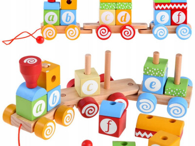 Trenulet din lemn, cu 14 forme greometrice, litere, Multicolor - Img 2