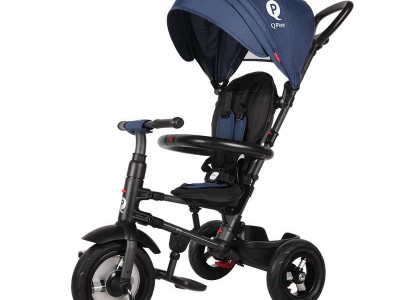 Tricicleta cu roti de cauciuc Qplay Rito Rubber Albastru Inchis - Img 1
