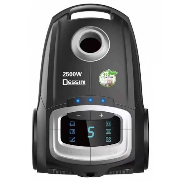 Aspirator Dessini Italy 2500W, puternic, super silentios, filtru HEPA, LED Display, raza 7m, 6 nivele filtrare aer, negru - Img 1